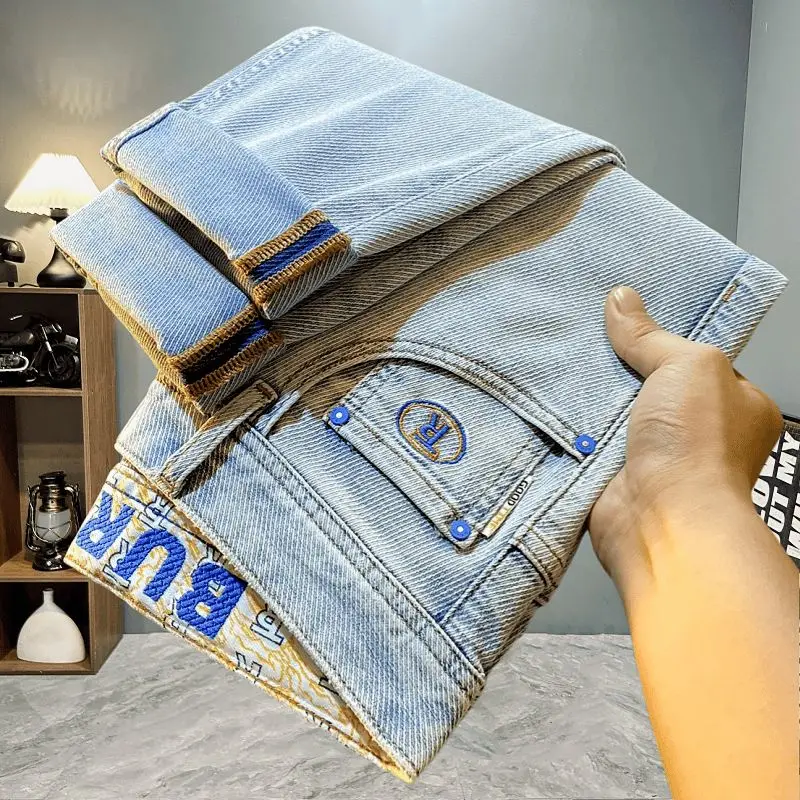 

High-End Nine-Tenths Men's Skinny Jeans Sli Luxury European Sle Cotton Stretch Denim Casual Comfortable Slim Fit Pants