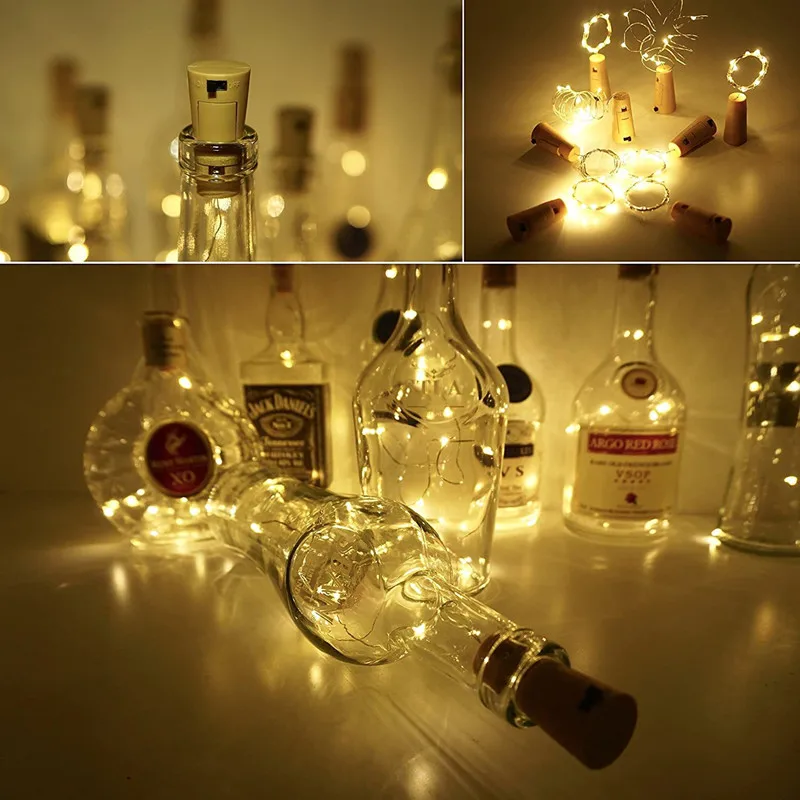 Cork Shape Christmas Lamp 10/20LEDs Wine Bottle String Light Copper Wire Fairy Lights for Wedding Party Garden Room Decoration