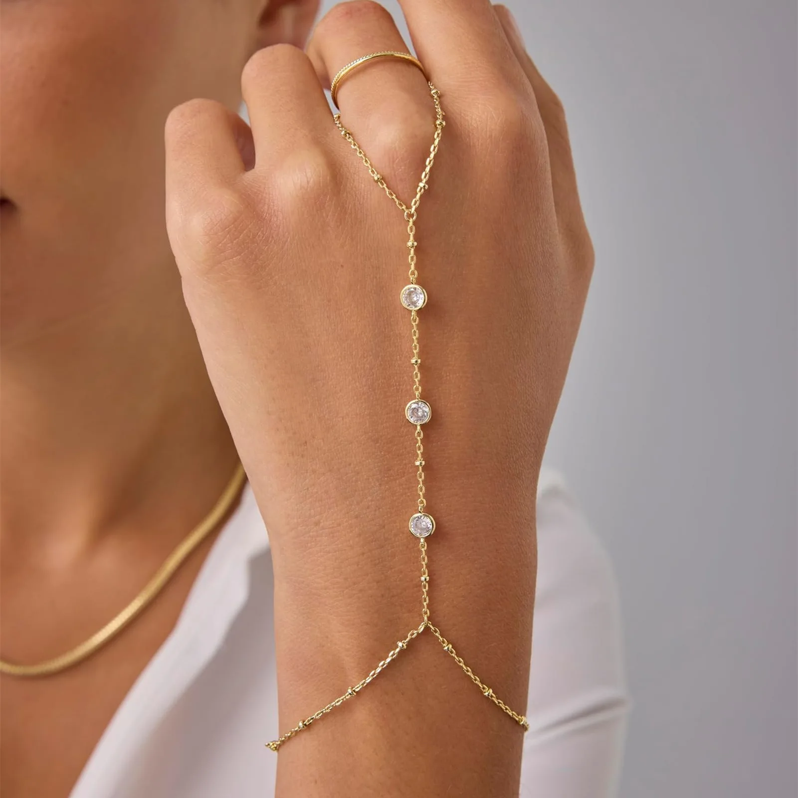 Fashion 18k Gold Plated Stainless Steel Bracelet Zircon Bracelet Female Slave Bracelet Ring Waterproof Jewelry