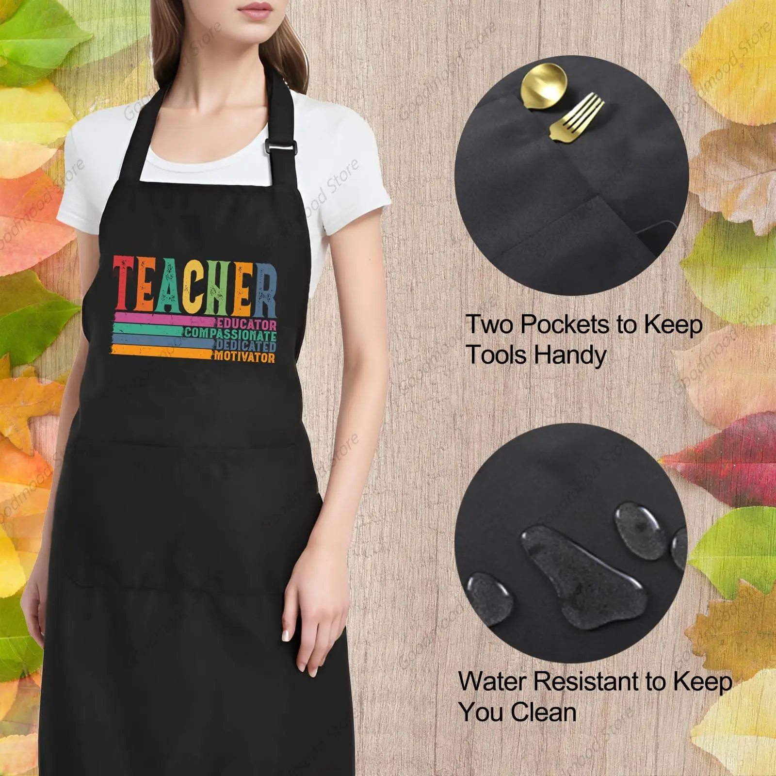 Teacher Apron with Pockets, Personalized Teacher Appreciation Gifts for Women Artists Art Aprons for Painting Birthday Christmas