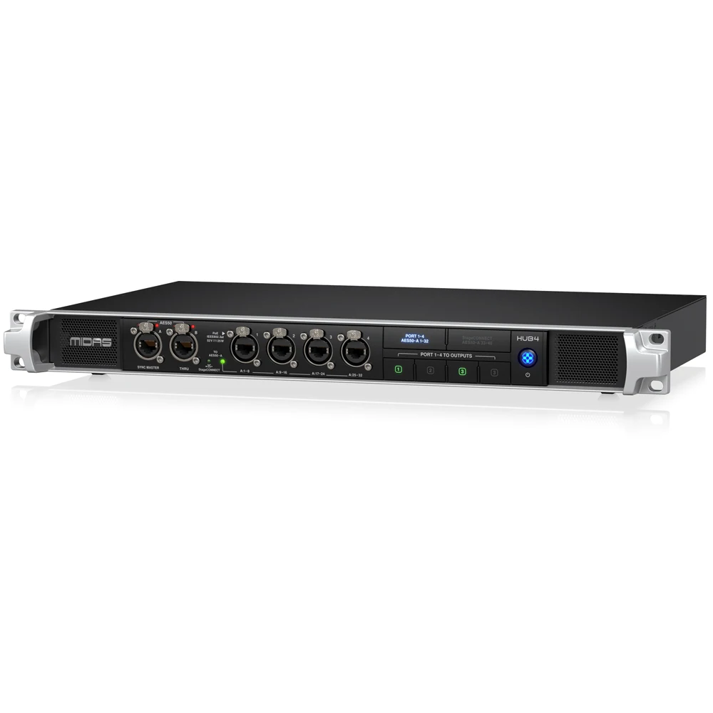 Midas HUB4 Personal Monitoring Hub with 4 PoE Port, AES50 Connectivity, Analog Outputs and StageCONNECT Output for Digital Mixer