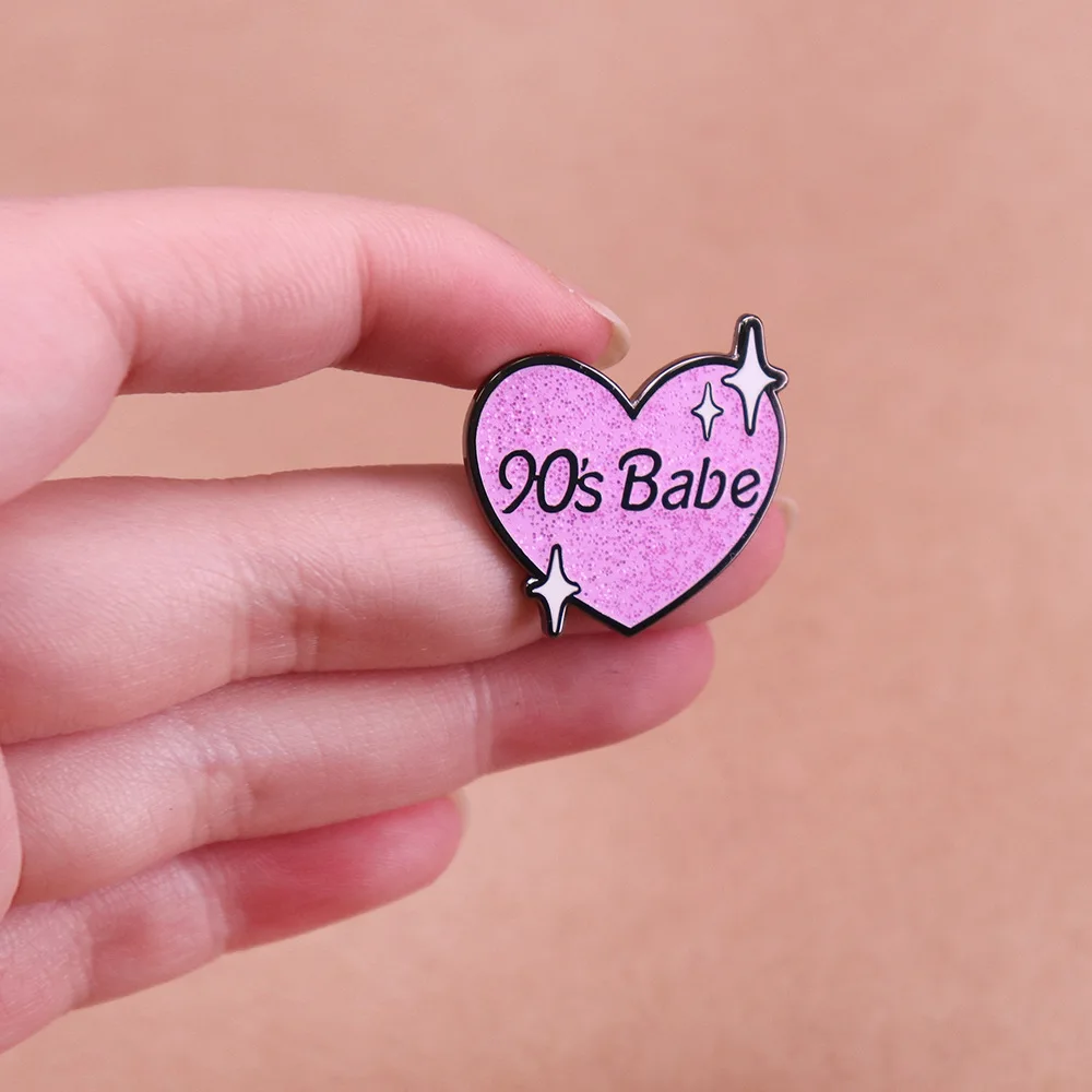 A3565 90's babe Pink glitter Enamel Pin Lapel Pins Badge On Backpack Brooch for Clothing Accessories Fashion Jewelry Gift Friend