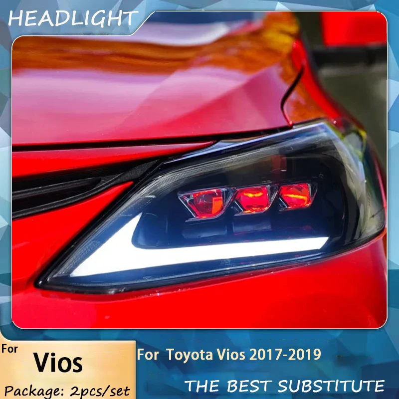 Car For Toyota Vios Headlight 2017-2019 Modified to New DRL Dynamic Turn Signal LED Headlight Auto Accessories