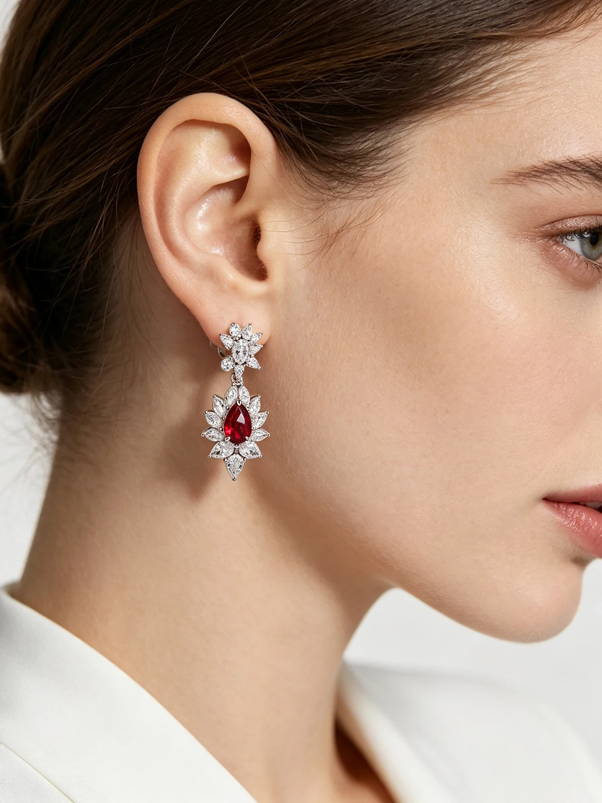 TYYL Created Ruby Drop Earrings Sterling Silver for Women Party Banquet Bridal Luxury Dangle Earrings Customized Jewelry Gifts