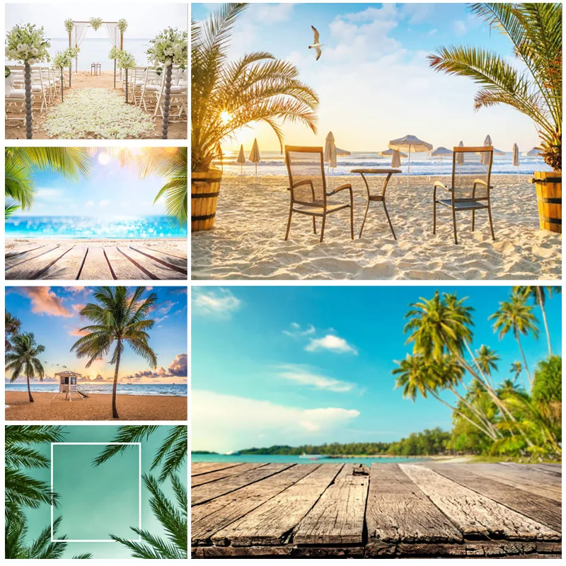 

Summer Tropical Sea Beach Palms Tree Photography Background Natural Scenic Photo Backdrops Photocall Photo Studio HT-03