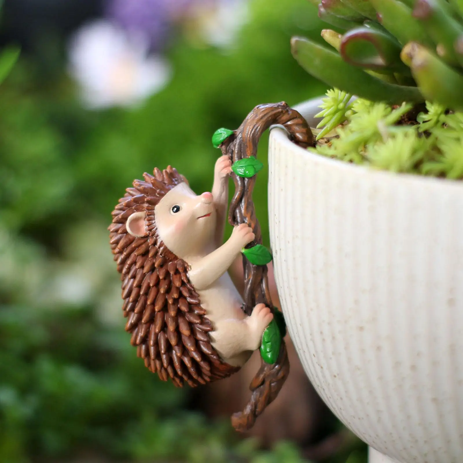 Hedgehog Figurine Vase Terrarium Birthday Gift Art Crafts Hanging Ornament Plant Pot Hanger Flower Pot Hugger for Patio Backyard