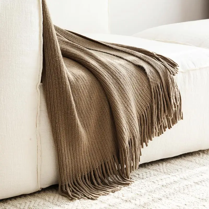 

Pure Color Knitted Bed Tail Towel American Style Luxury Lightweight Polyester Fiber Blanket Country Style Summer Use