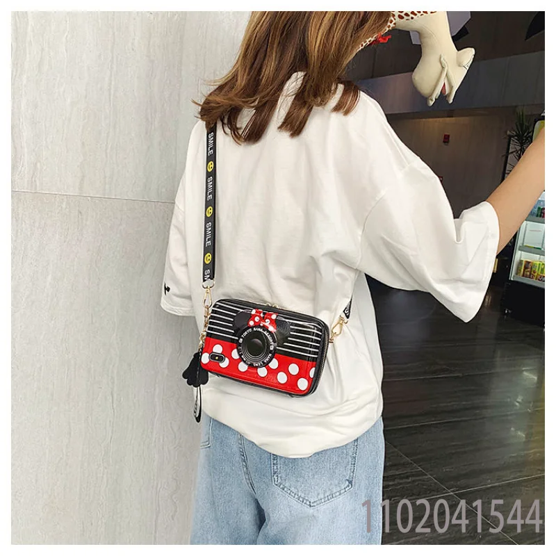 Disney Minnie Crossbody Bag for Women Purse Girl Cute Cartoon Ladies Shoulder Bag Mickey Mouse Camera Luxury