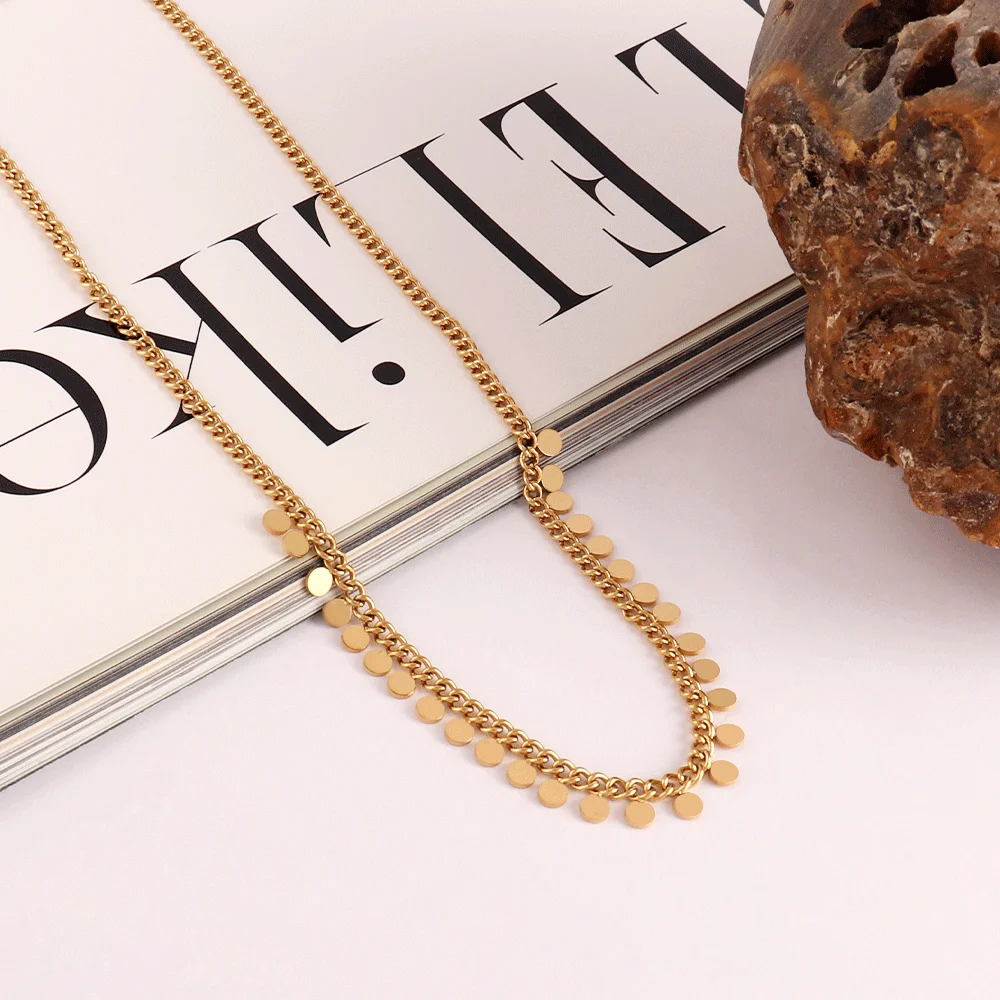 316L Stainless Steel Round Tassel Pendant Necklace For Women Fashion Gold Color Chain Necklaces Jewelry