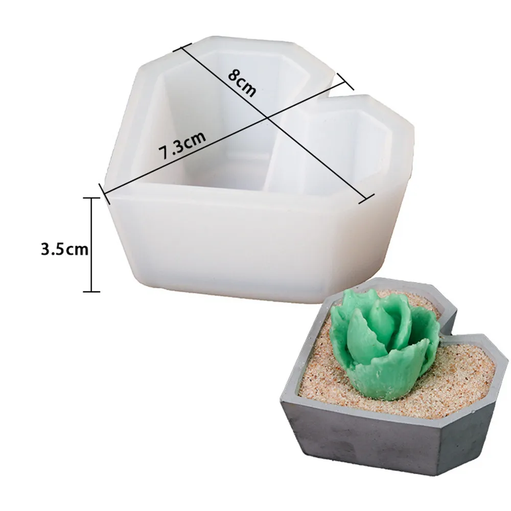 Love Succulent Flower Pot Silicone Mold Mirror Resin Potted Epoxy Mould Flower Pot Concrete Cement Clay Mold Candle Storage Mold