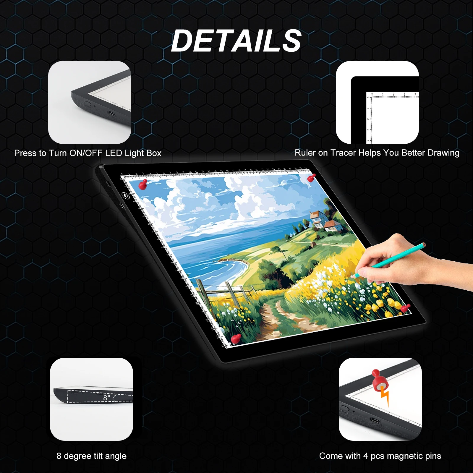 A4 Diamond Painting Light Box Portable Wireless Rechargeable LED Light Panel Adjustable Brightness Tracing Lamp for Artists Sket
