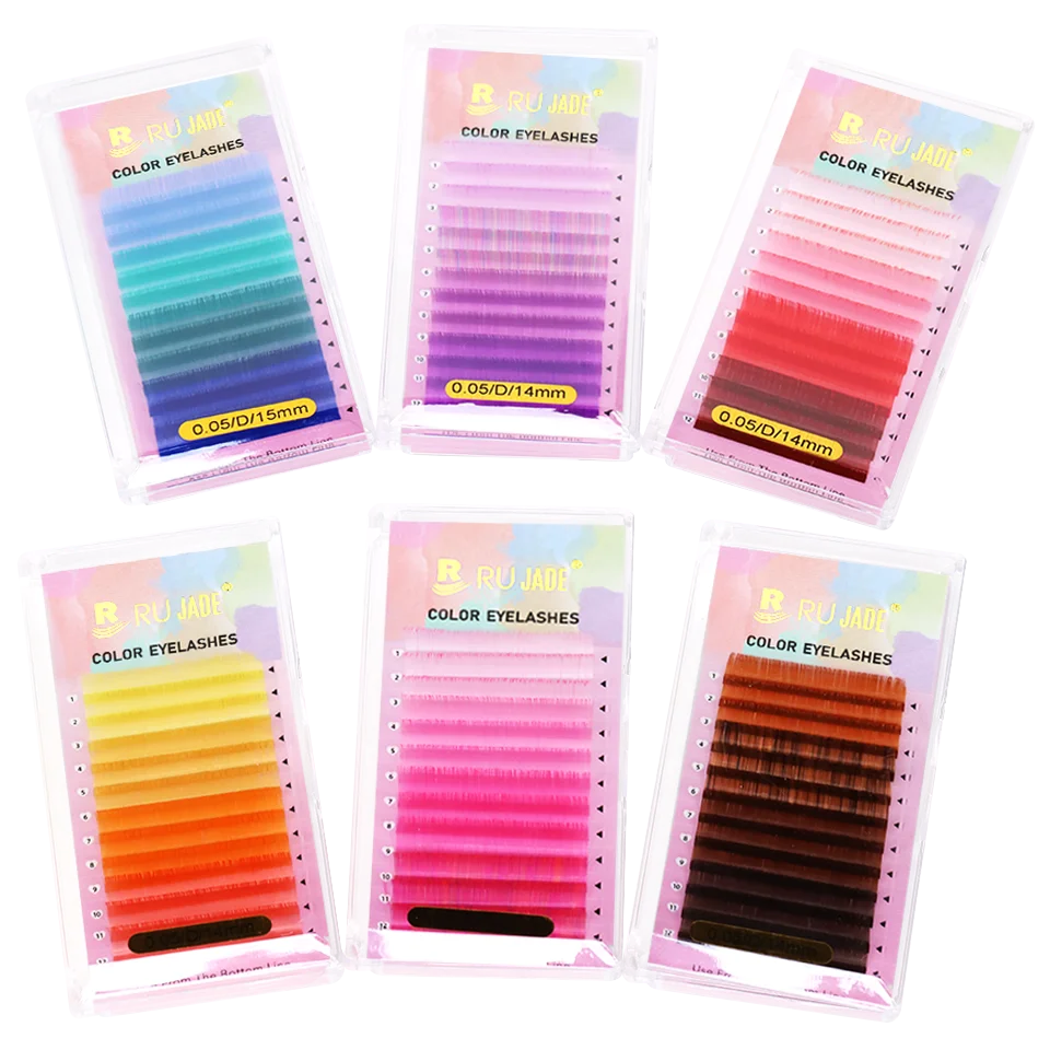 

RUJADE Colorful Individual Eyelashes Purple Blue Pink Green Yellow Ombre Color Eyelash Extension Faux Mink Silk Eyelash