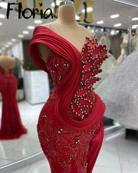 Arabische Dubai Mode rot Abendkleid Glitzer Meerjungfrau Plissee Kristalle Ballkleider Verlobung Party Kleid Robe Soirée weiblich 202