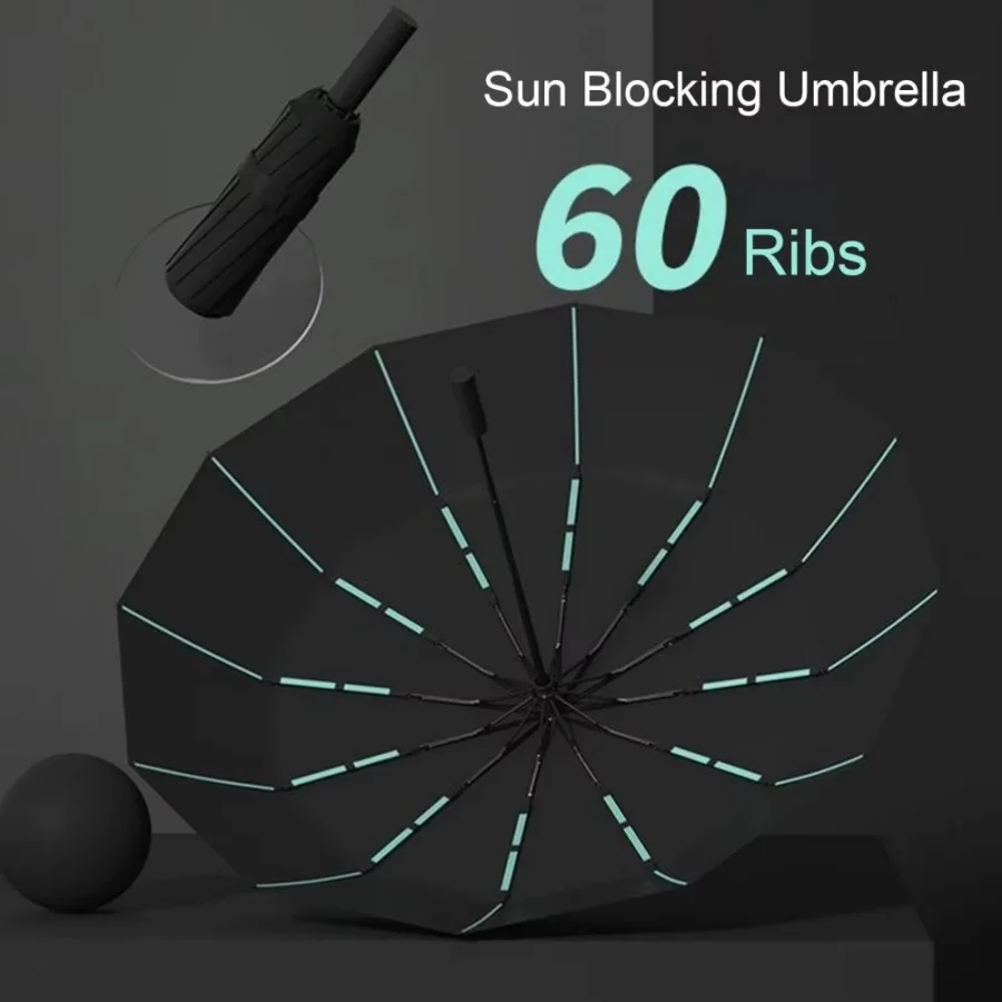 60 Bones Super Strong Windproof Automatic Folding Umbrella Reinforced Large UV Sunproof Sunny and Rainy Umbrellas Travel Outside