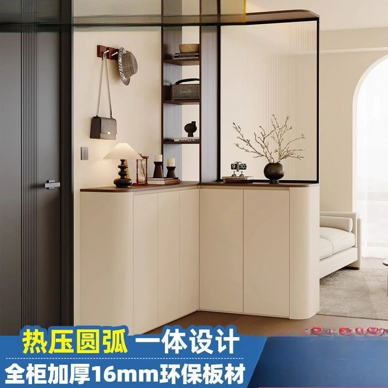 Medieval style L-shaped corner foyer cabinet, arc shoe cabinet integrated against the wall, screen cabinet, partition cabinet,