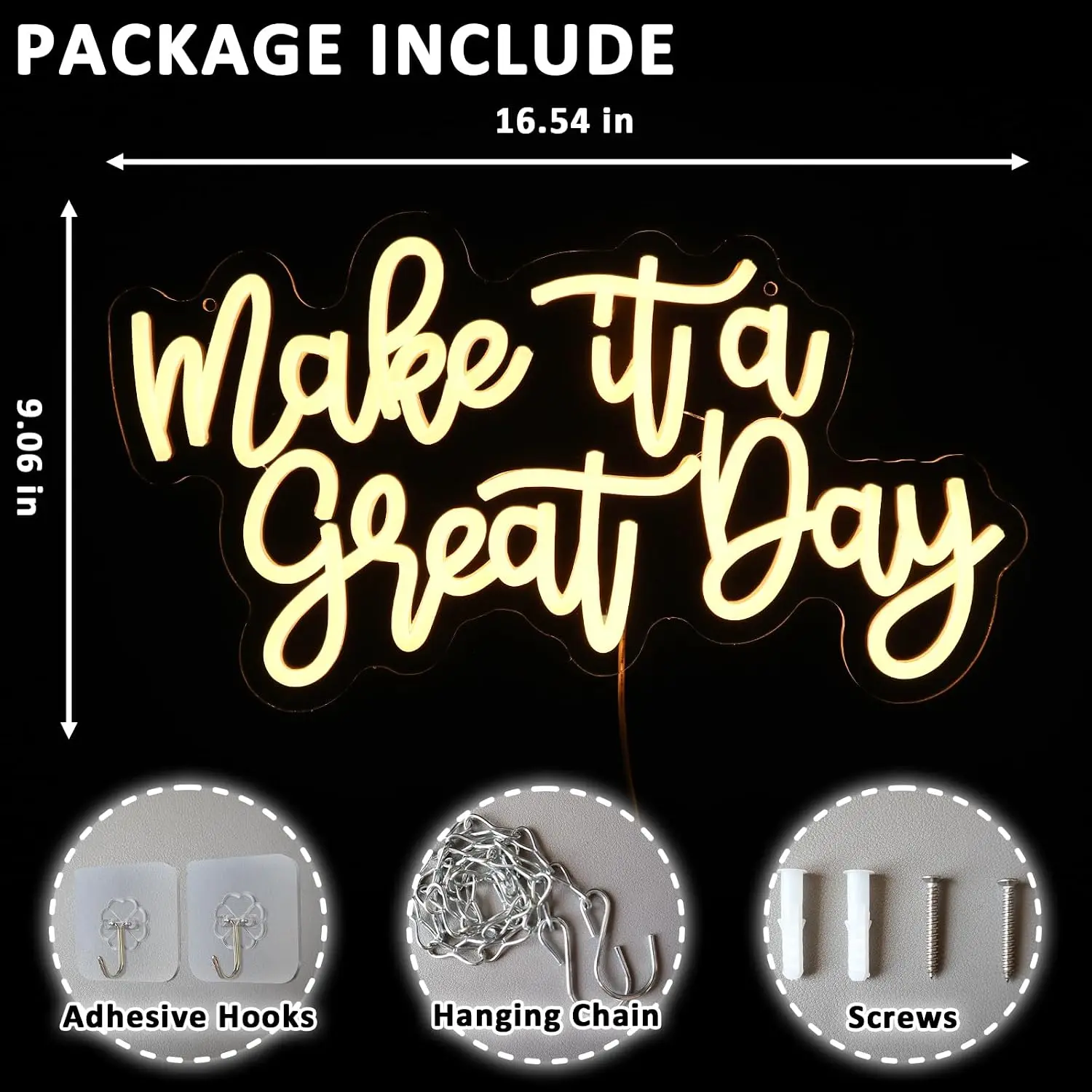 Make It A Great Day LED Neon Sign USB Powered Neon Night Light Wall Art Lamp for Bedroom Game Room Cafe Home Party Decor Gift