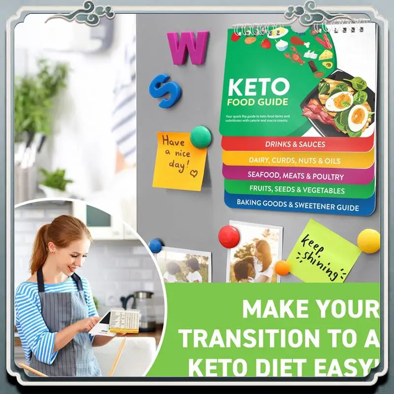 كتيب مغناطيسي لورقة الغش من كيتو - مجموعة أدوات تخطيط قائمة الطعام كيتو للمبتدئين والدمى - مجموعة أدوات تخطيط قائمة الطعام المغناطيسية من كيتو