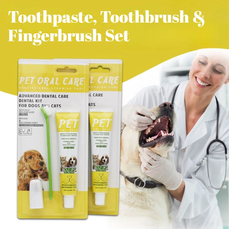 Armhammer für Haustiere, Zahnsteinkontrollset, enthält Zahnpasta, Zahnbürste und Fingerbürste, reduziert Plaque und Tartar-Aufbau, Beef-Geschmack