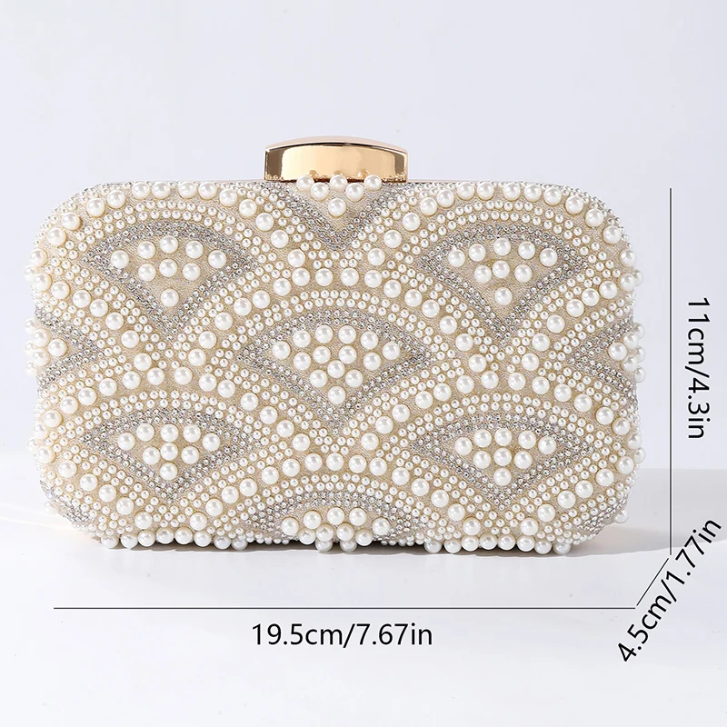 Luxury Elegant Pearl Rhinestone Clutch Women Detachable Chain Handmade Bead Evening Bag Wedding Banquet Cheongsam Handbag