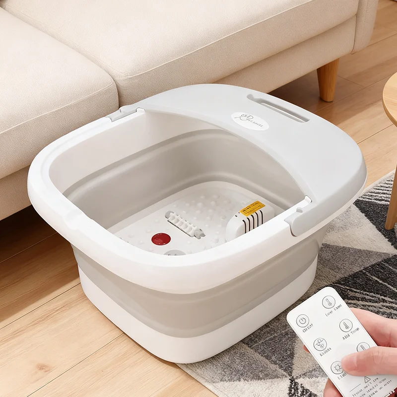 

Folding Foot Bath Massager with Heat Vibration 4 Rollers Temperature Control Wireless Remote Foot Spa for Pain Relief Home Use