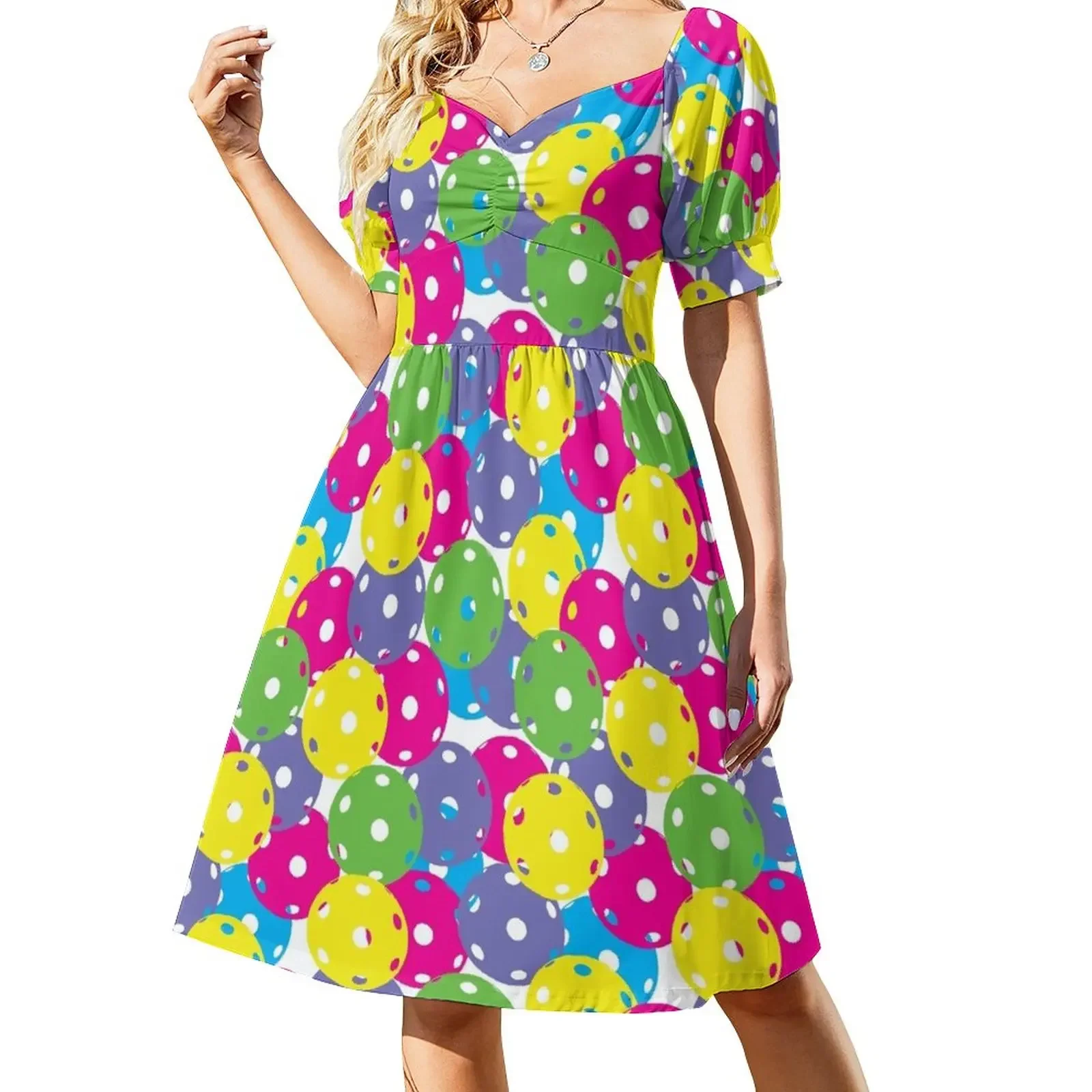 

Pickleball Balls Mix - colorful pattern Short-Sleeved Dress Women's skirt beach outfits for women