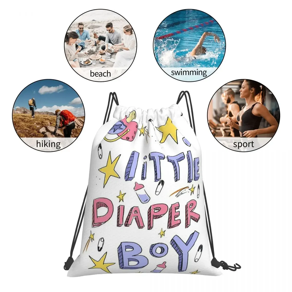 Little Diaper Boy Abdl Tshirt Backpacks Portable Drawstring Bags Drawstring Bundle Pocket Sports Bag BookBag For Travel School