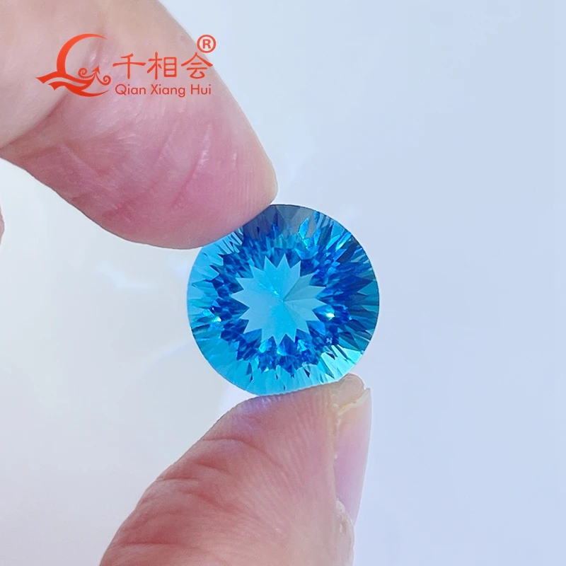 Natural blue topaz round shape natural cut 11.44ct gemstone loose stone jewelry making  certificated