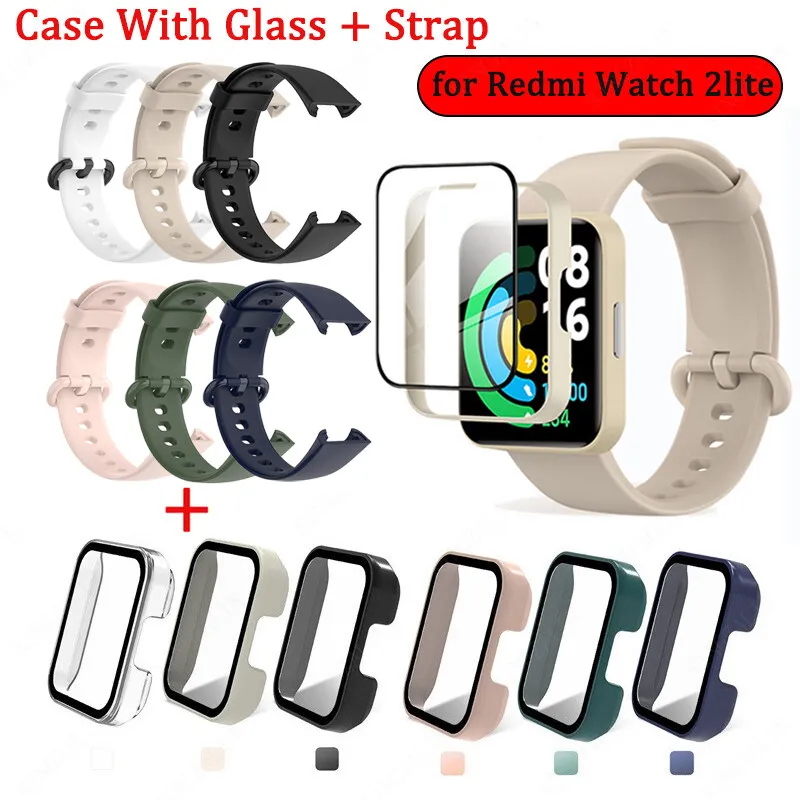 Funda de cristal 9D + correa para Redmi Watch 2 Lite PC, cubierta dura, Protector de pantalla, pulsera para Redmi Watch 2 Lite, accesorios