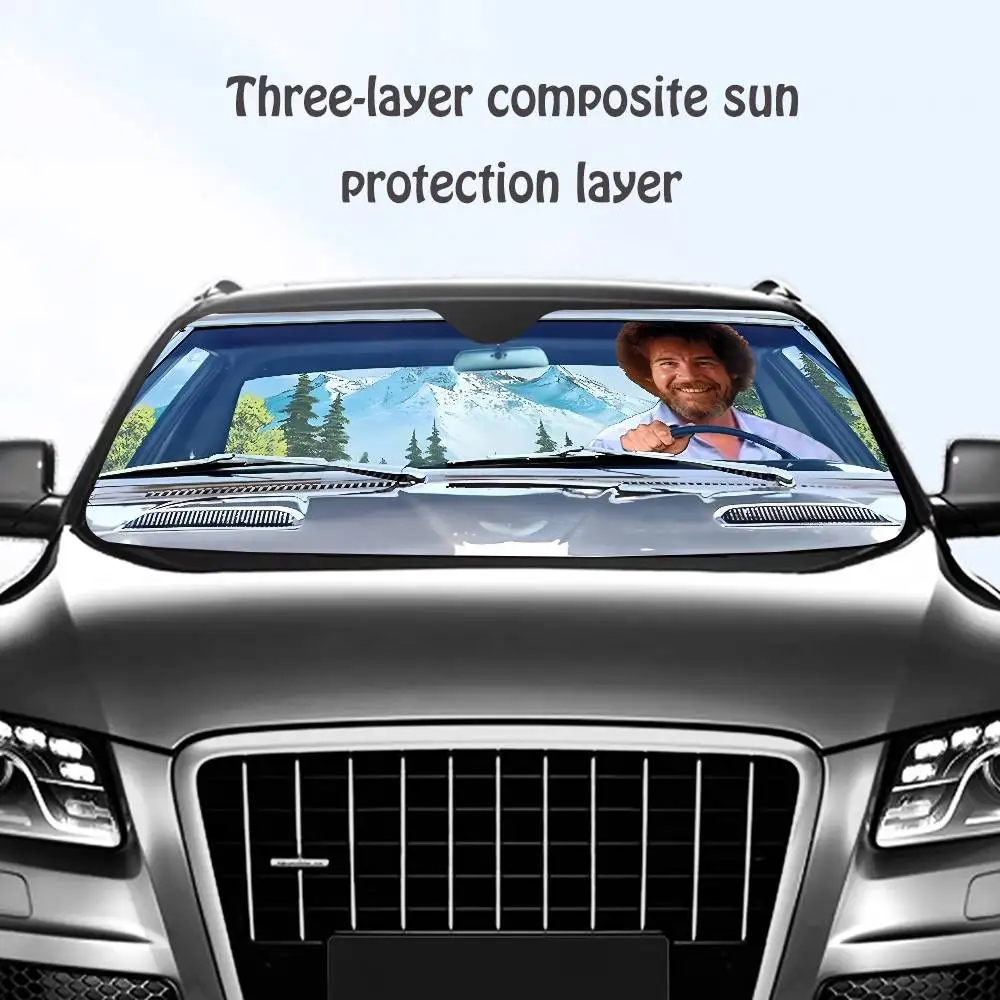 

B-Bob R-Ross Car SunShade Windshield Sun Shade Personalized Picture Block UV Rays Visor Protector