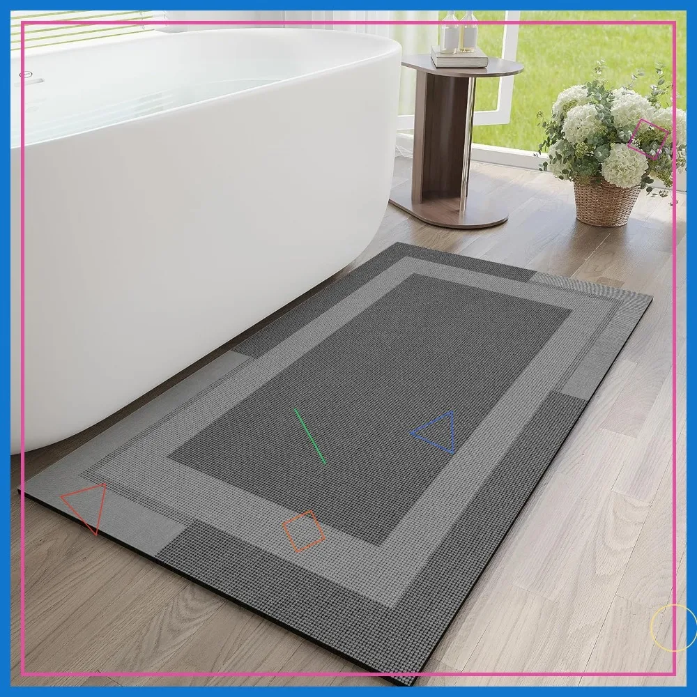 

Non-Slip Ultra Thin Bath Mat, Quick Dry Absorbent Rubber Backing, Safe for Elderly Kids, Dark Grey 24x48