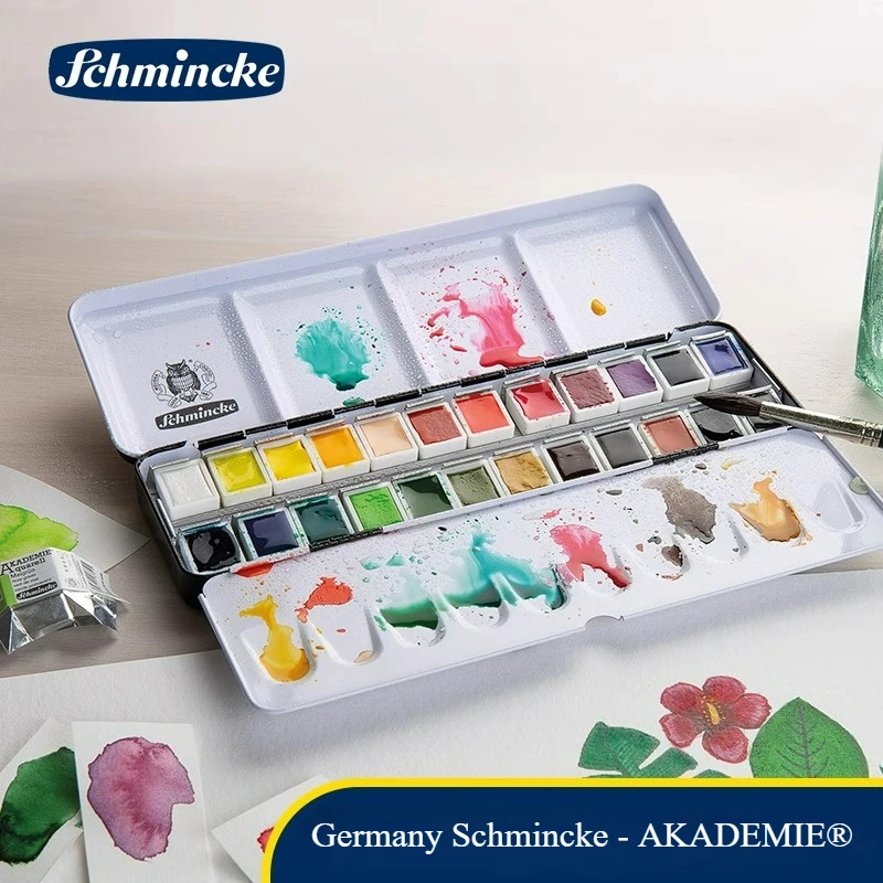 germania-schmincke-akademie-®--set-acquerello-professionale-altamente-leggero-assortimento-completo-per-artisti-con-scatola-di-metallo