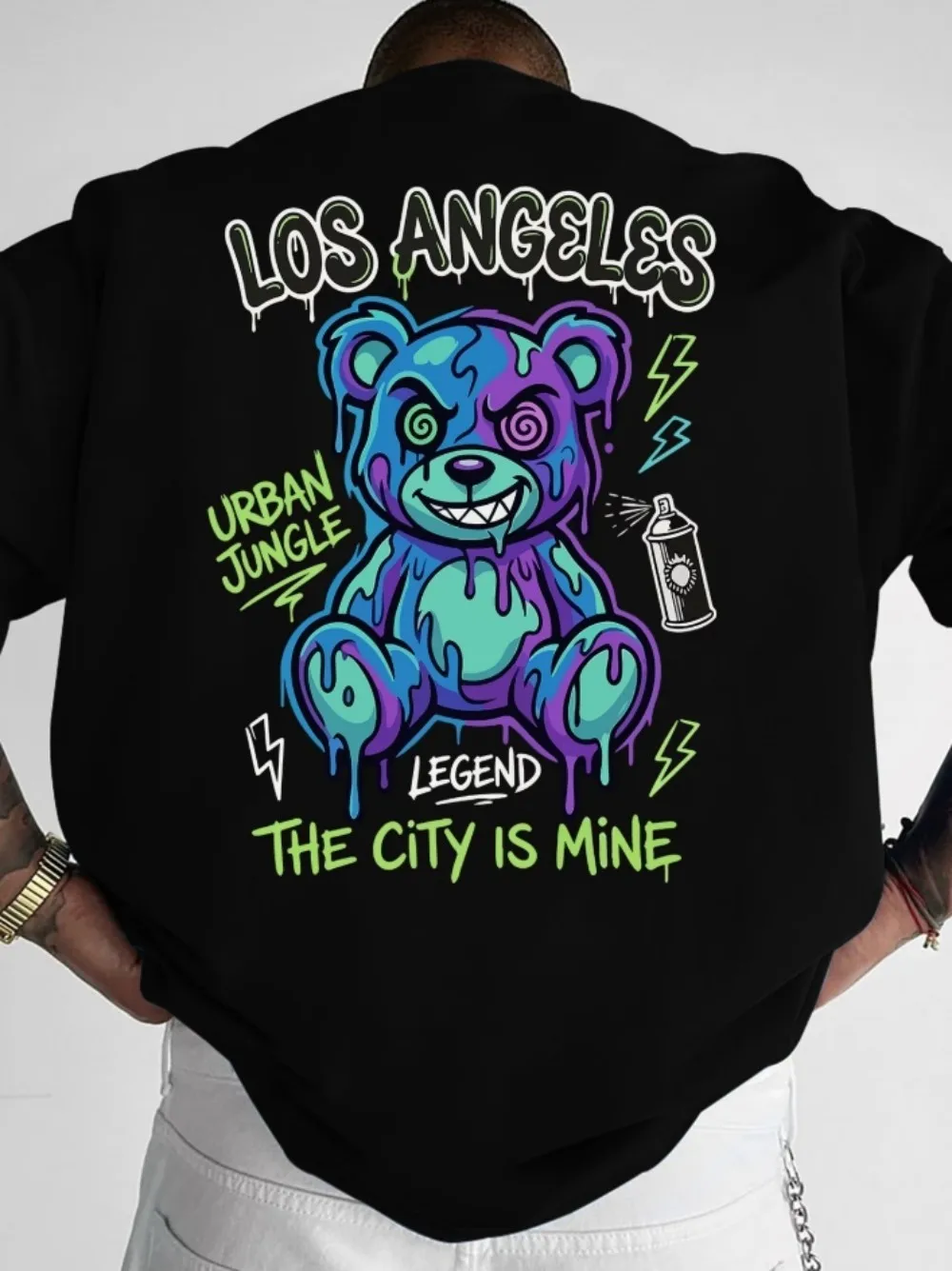 Hot Selling Fashionable Men's Summer Los Angeles Bear Print Soft and Breathable Round Neck T-Shirt Outdoor Casual Top