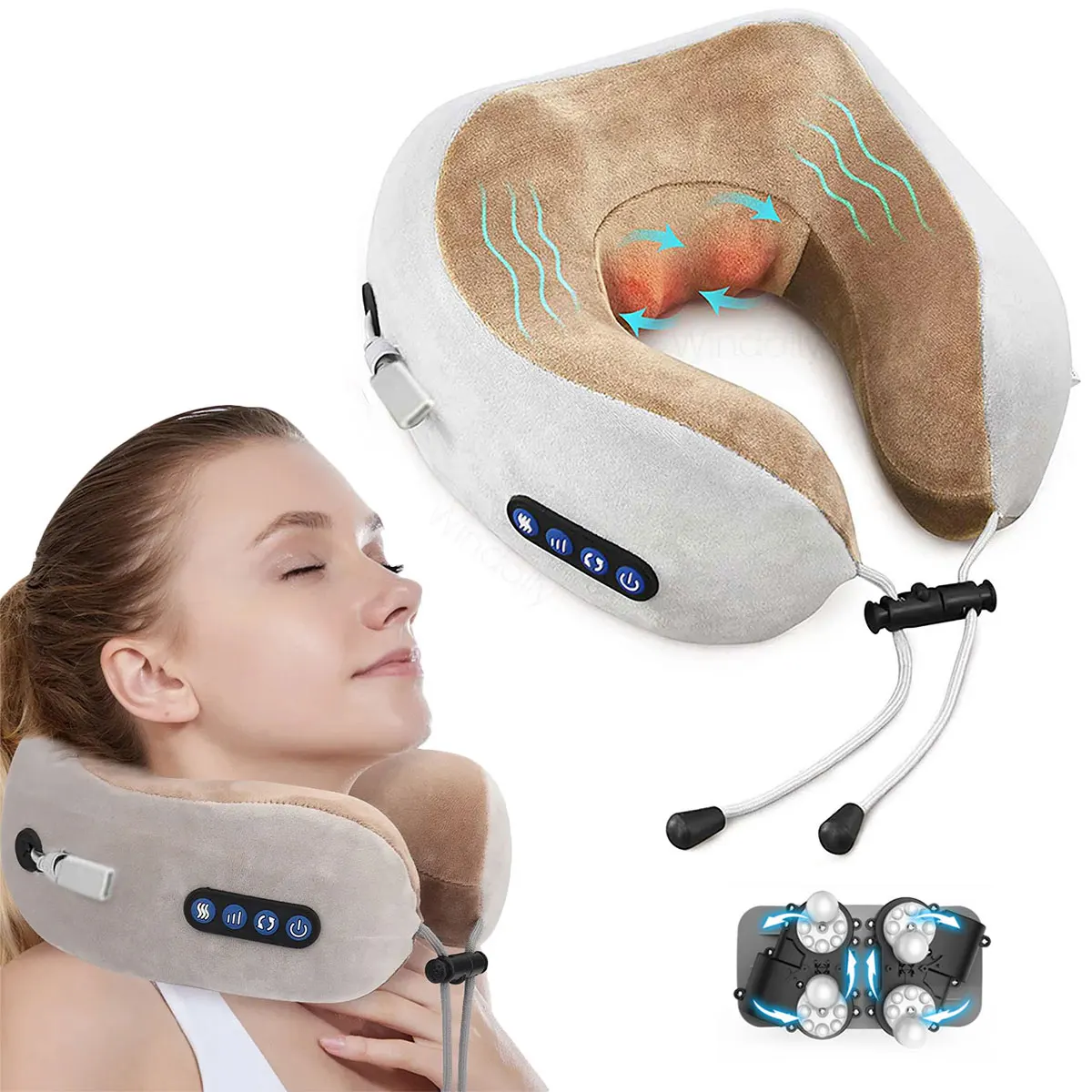 Portable U-Shape Neck Pillow Massage Machine Vibrater Shoulder Neck Muscle Relax Electric Massager Instrument USB Charging