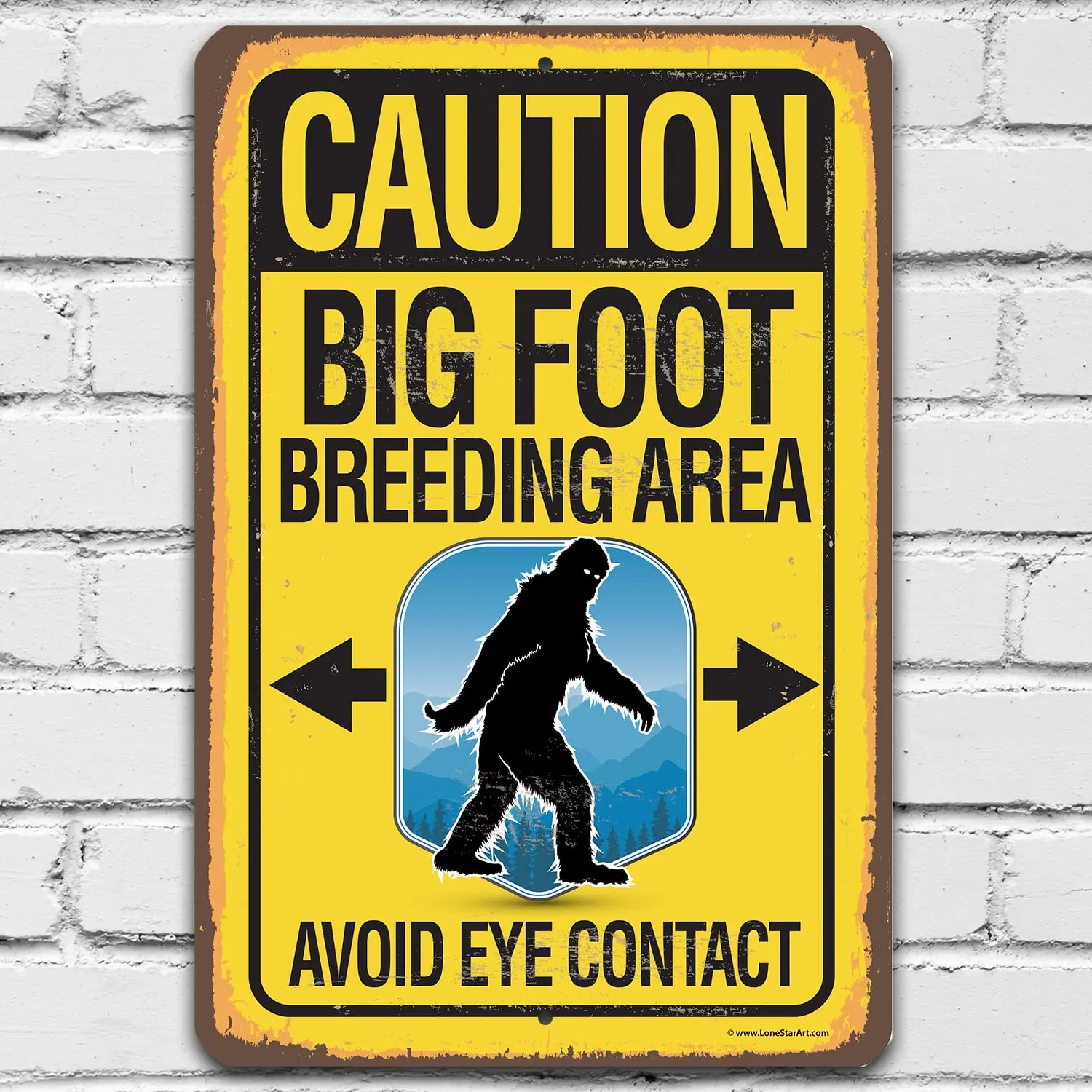 Metal Sign - Caution Big Foot Breeding Area Durable Use Indoor/Outdoor Funny Gift and Decor for Adventurers, Ou