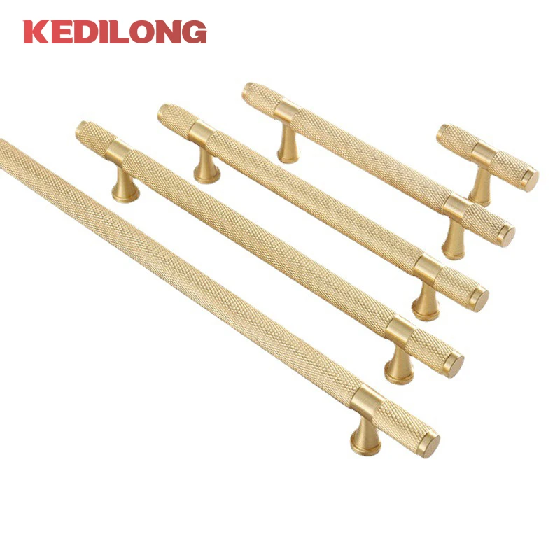 KEDLO Modern minimalist embossed solid brass handle furniture hardware Nordic luxury kitchen cabinets brushed brass pull handle