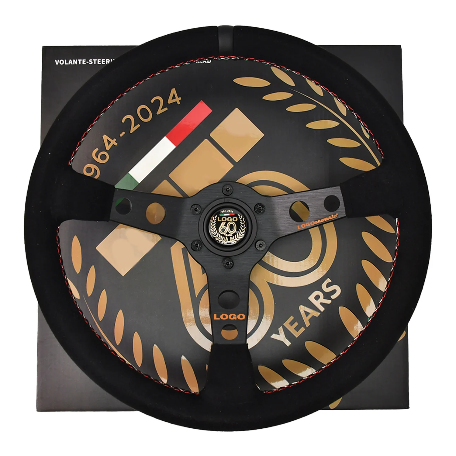 

MOD. 07 Anniversario Black Leather Tri-Color 60th Anniversary Bracket Thickness 5mm Steering Wheel for MO MO
