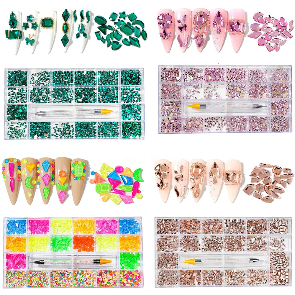 

Mix Nail Charms Gems with Clear Box AB Rhiestones 3D jewelly Luxury Crystal Stones Manicure Charms For DIY Nail Diamond 2022