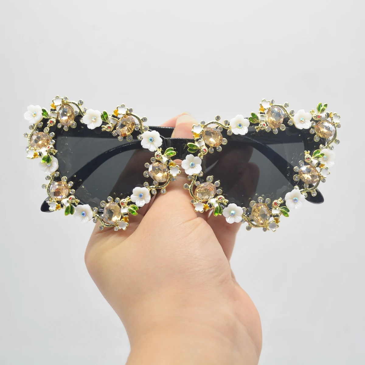 Holiday Style Retro Baroque Flower Sunglasses Sunscreen Handmade Pottery Flower Concave Sunglasses