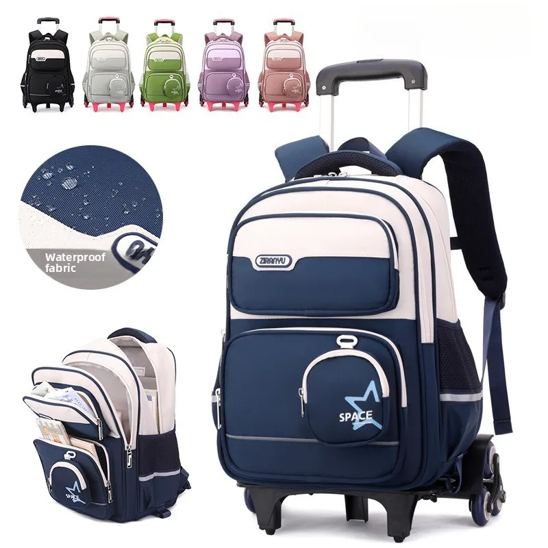 Kids Wheeled Trolley Backpack 2-in-1 Waterproof Rolling School Bag for Boys Girls Primary Students Backpack Book Bag