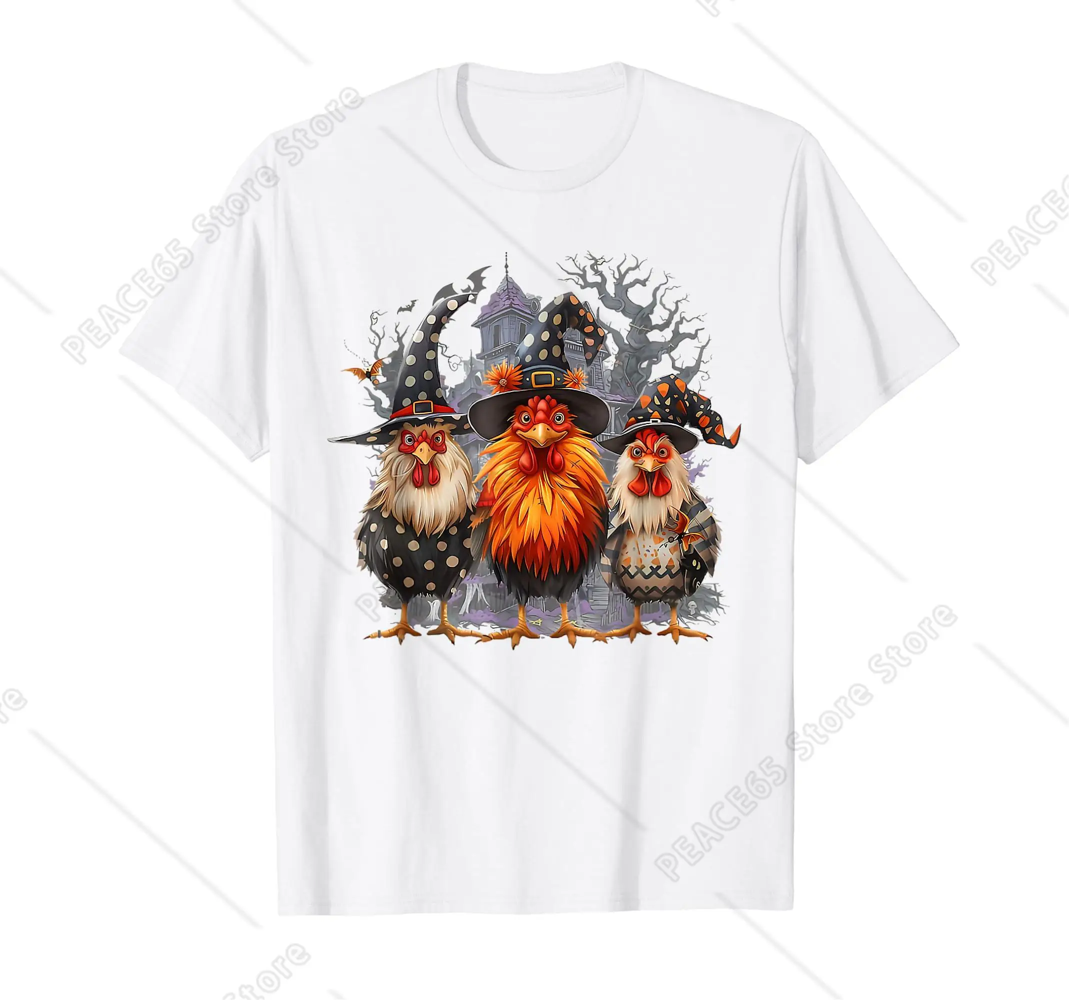 Retro House Chickens Witch Halloween Spooky Autumn Fall T-Shirt
