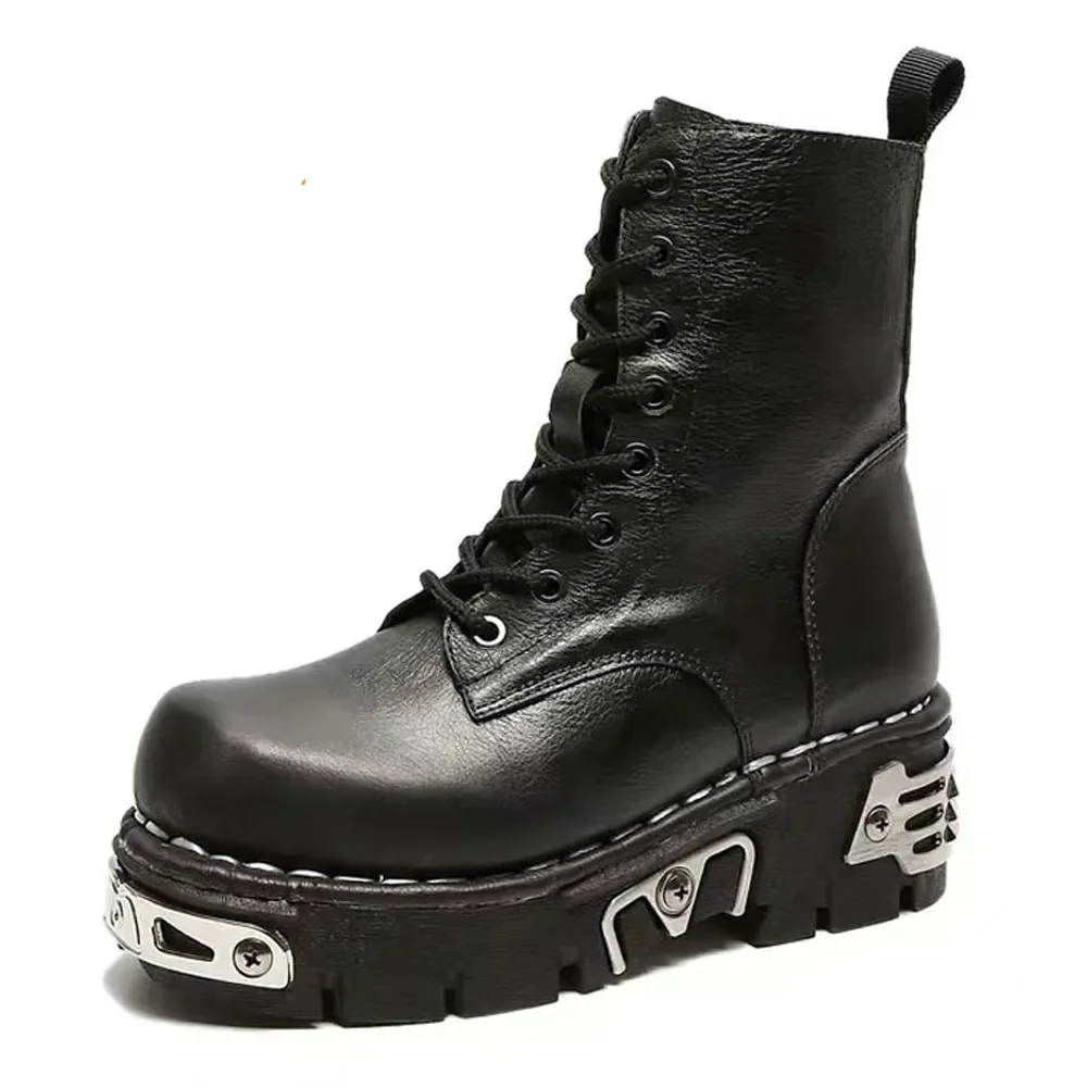 WOGQ Men's Real Leather Motorcycle Boots Black 48 3