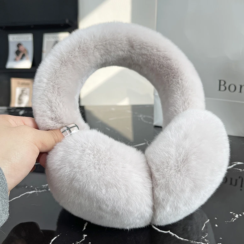 Natural 100% Rex Rabbit Fur Earmuff Women\'s Autumn and Winter Warm Earmuffs Ear Cover Ear Warmer Ear Muffs Winter