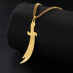VASSAGO Zulfiqar Sword Necklace Chain for Men Stainless Steel Muslim Islam Knife Islamic Zulfiqar Imam Ali Swords Accessories