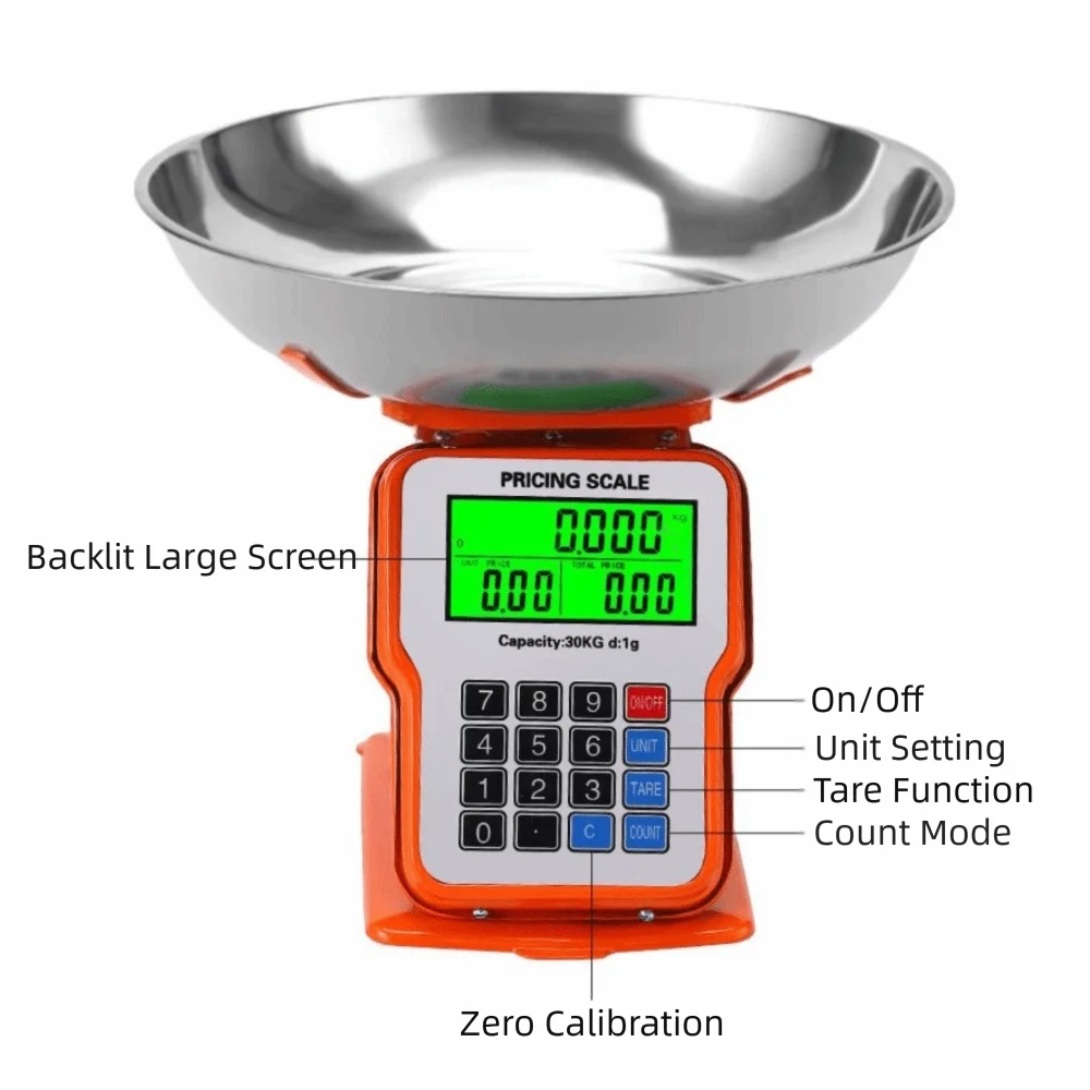New Stainless Steel Kitchen Scale 30Kg Thickened Food Scale Multifunctional Accurate Commercial Electronic Scale Household