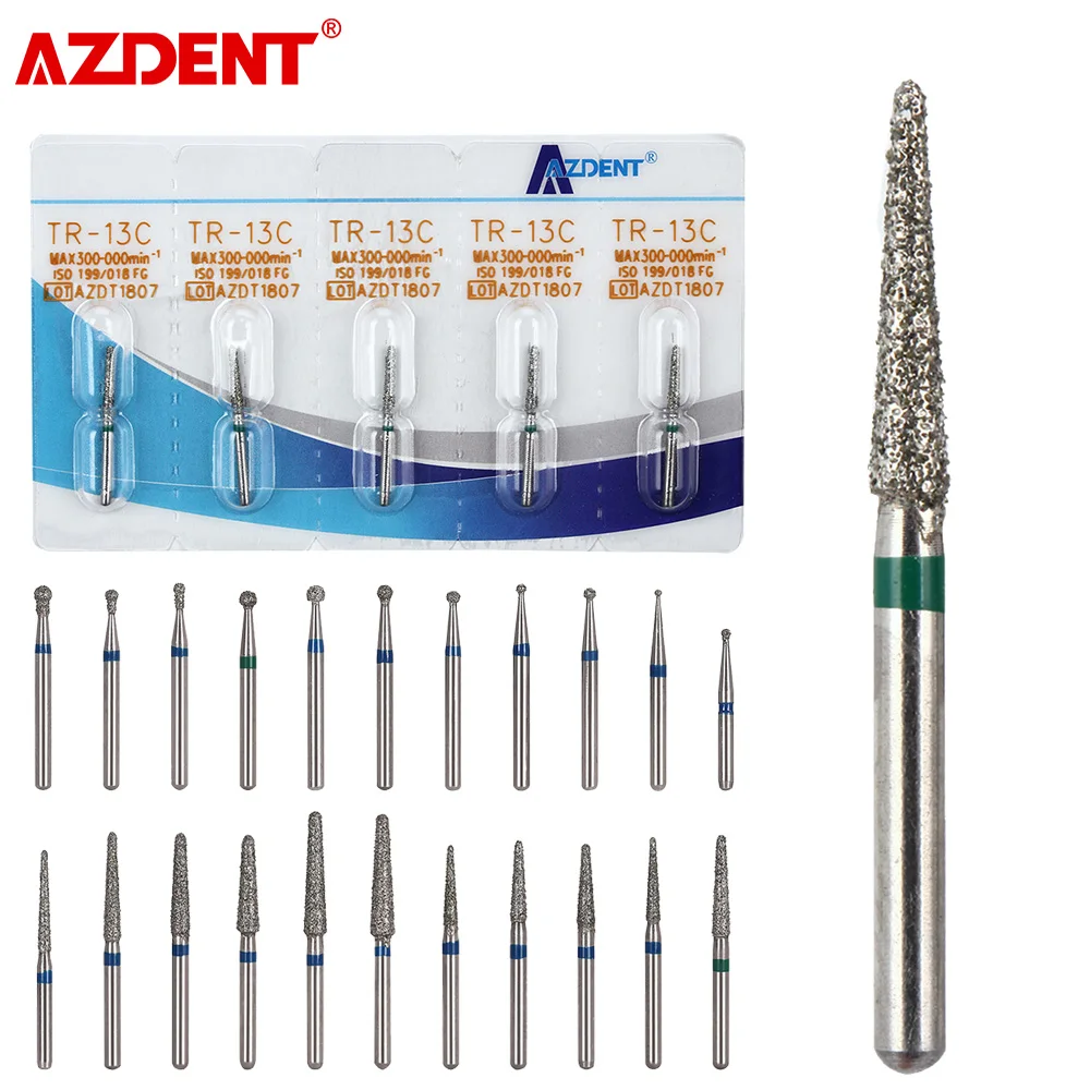 AZDENT-fresas de diamante Dental, herramienta de Odontología de alta velocidad, serie FG, diámetro de 1,6mm, 5 unids/lote por paquete