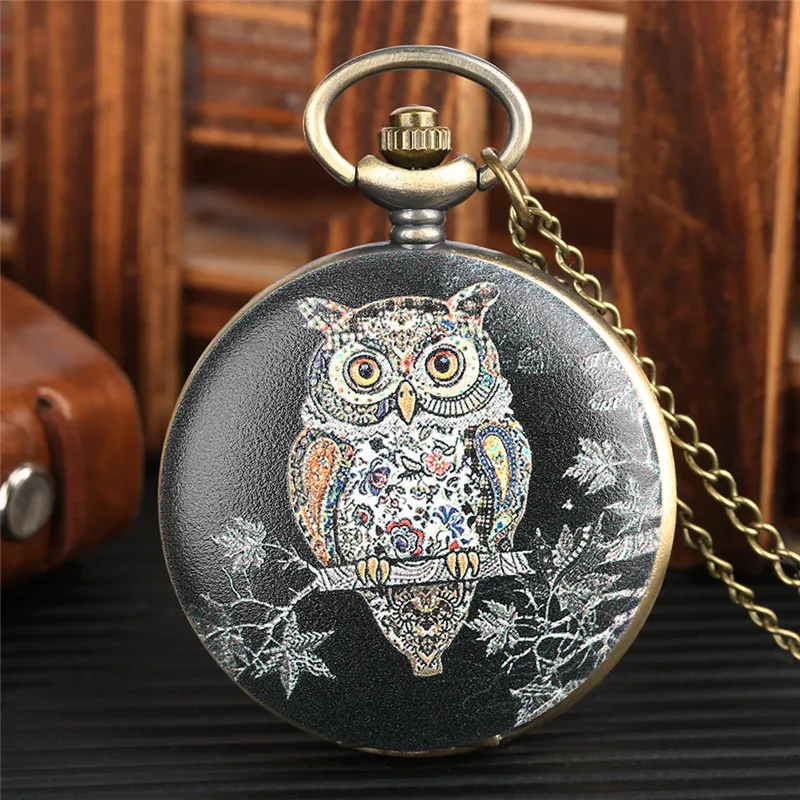 Lovely Owl Design Vintage Men Women Quartz Pocket Watch Necklace Chain Clock Gifts for Kid Full Hunter Animal Timepiece