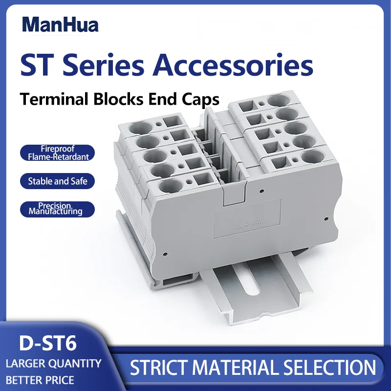 ManHua 10Pcs D-ST6 End Cover For ST6 Din Rail Terminal Blocks End Cover Plate