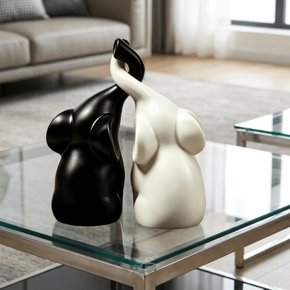 Niche Style Couples Elephant Statue Minimalist Plastic Elephant Sculpture Smooth Finish Loving Figurine Animal Art Decor view 5