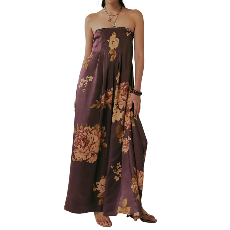 ABP-robe Maxi florale pour femmes, sans manches, dos nu, ligne a, longue robe fluide, dos creux, bretelles Spaghetti