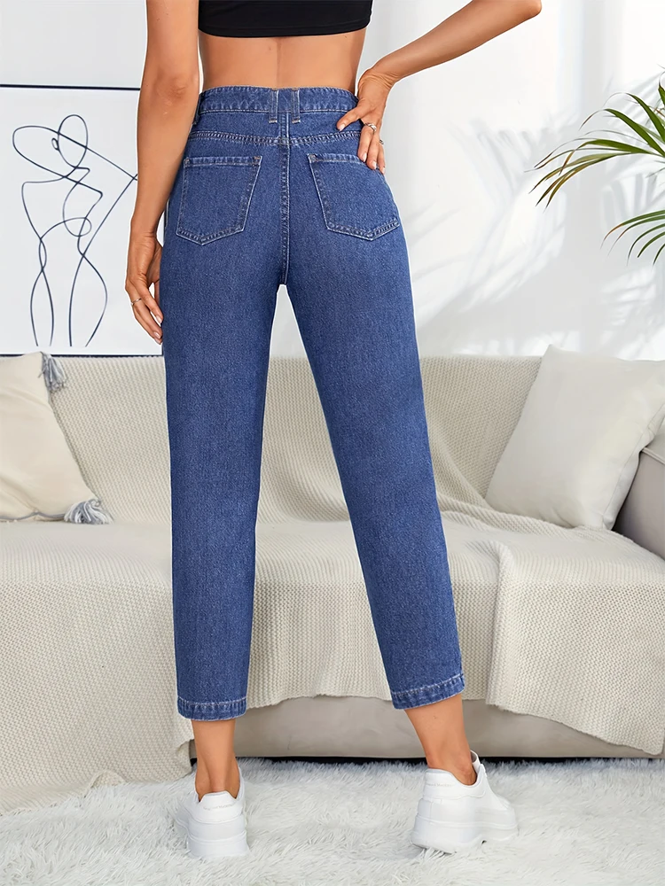 Denimcolab 2023 Women's Solid Denim Jeans With High Waist Loose Mom Pants&Tapered Denim Pants Ladies Casual Cotton Denim Jeans